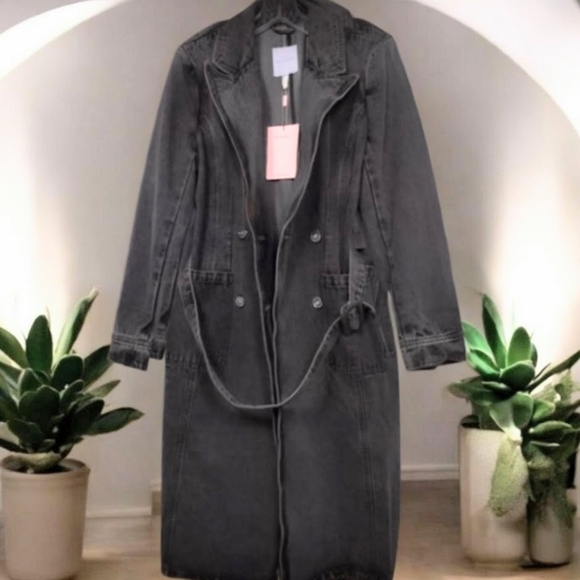 Anthropologie Avec Les Filles Denim Trench Coat Belted Double Breasted. Size M - Picture 7 of 12